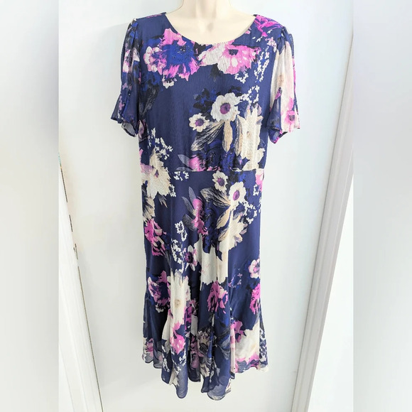 DKNY Women's Floral Print Goddet-Trim Midi Dress Size 12 - Picture 2 of 13